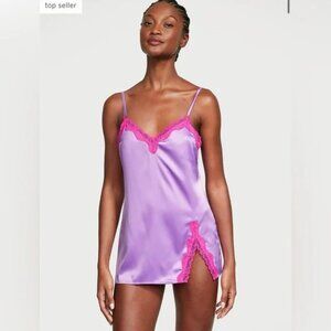 Victoria’s Secret Sexy Fun & Flirty Satin Lace-Trim Mini Slip Chemise Size S